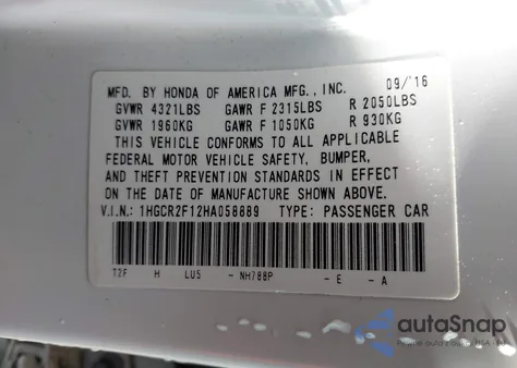 2017 Honda Accord Sport Se from USA, damaged, VIN 1HGCR2F12HA058889